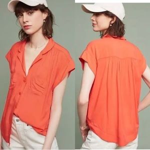 Anthropologie Maeve Woman's Orange Tangerine/ red Raffine Popover Blouse